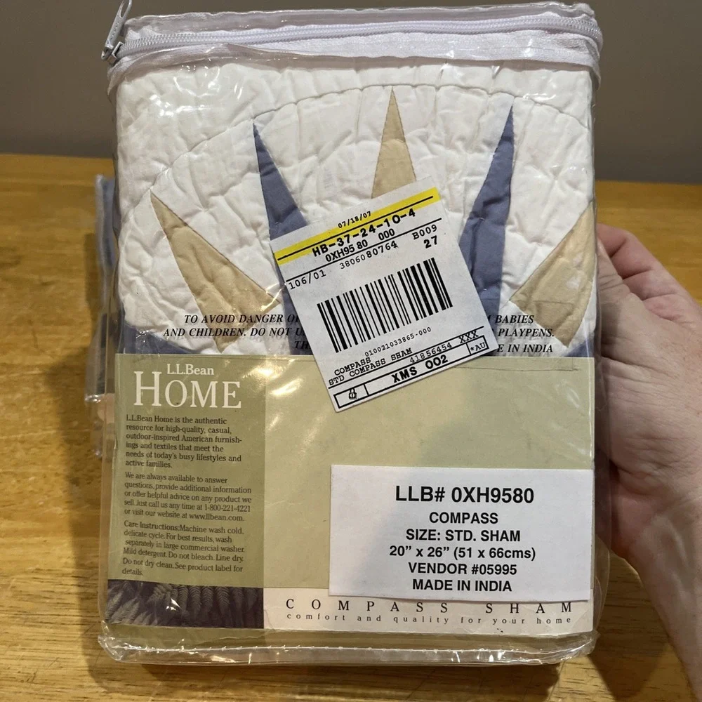 LL Bean Quilted Compass Cotton Sham Cottagecore Pillowcase Vtg Set Of 2 Sunburst